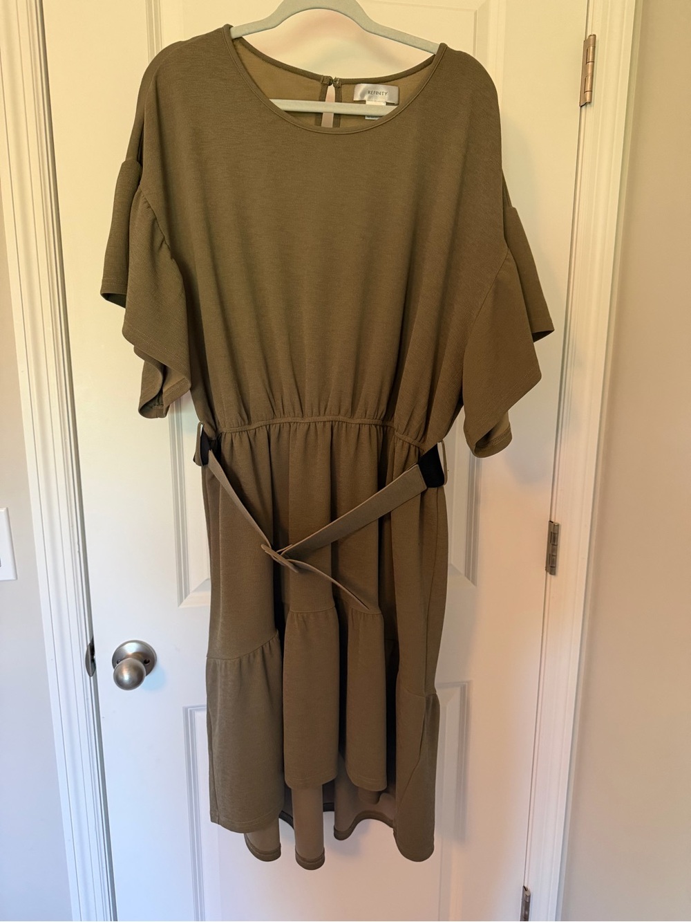 Women’s Olive Green Belted Midi Dress Plus Size